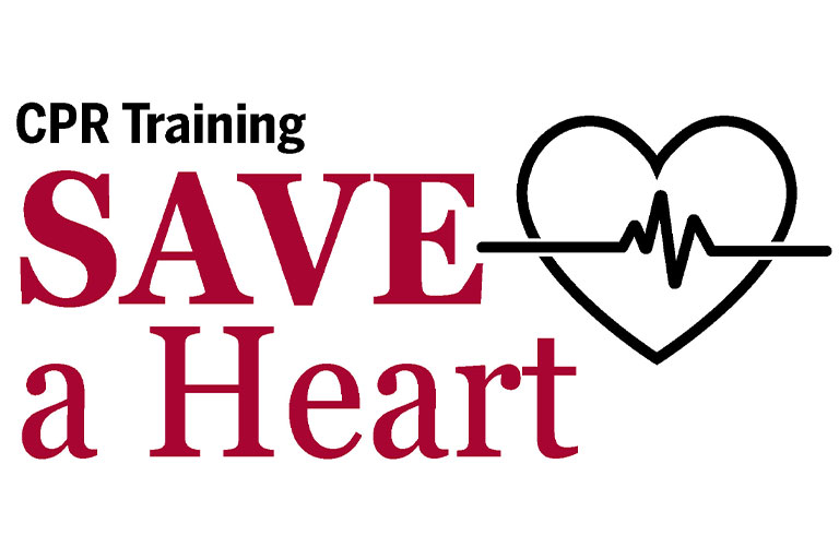 CPR Training save a heart text on a white background with a stylised beating heart graphic.