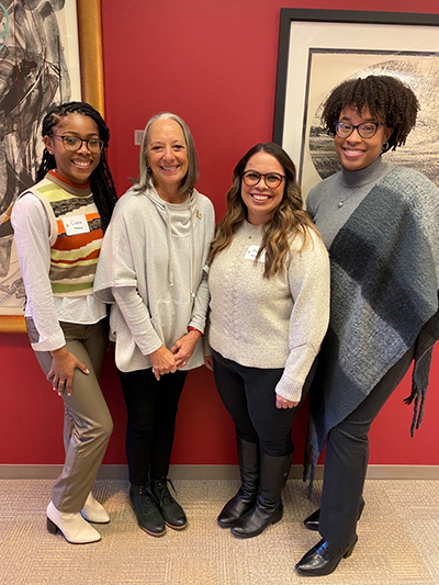 2022-2023 Jane Jorgensen Diversity, Equity, and Inclusion Interns with Jane Jorgensen. Pictured: Ciara Thomas, Jane Jorgensen, Anna Galvez, Cortney Richards