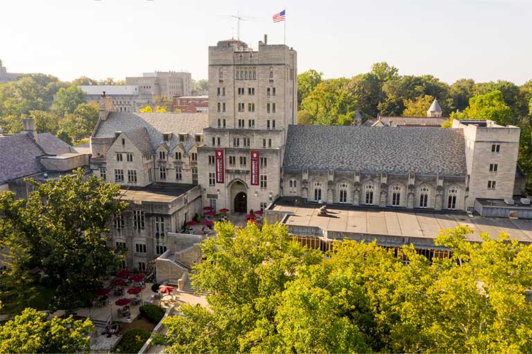 The Indiana Memorial Union is pictured from the air at IU Bloomington on Friday, Sept. 13, 2019.