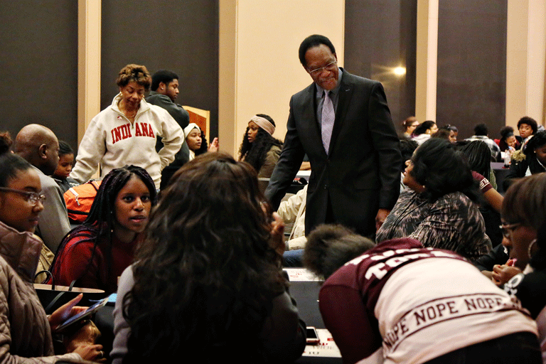 students visiting IU Bloomington during the Saturday's potpourri of the arts